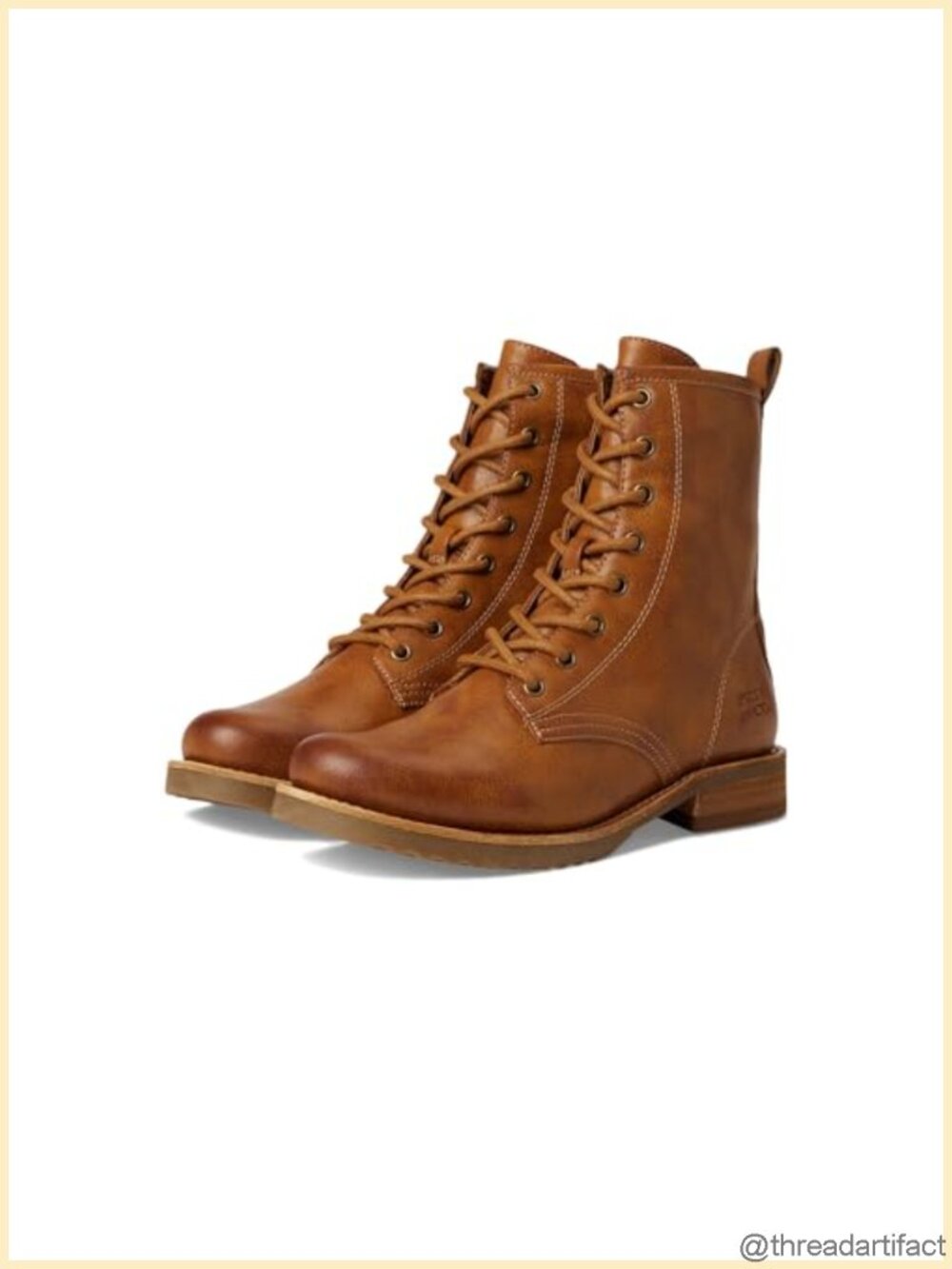 Tumbled Leather Combat Ankle Boots Block Heel Round Toe Rubber Sole